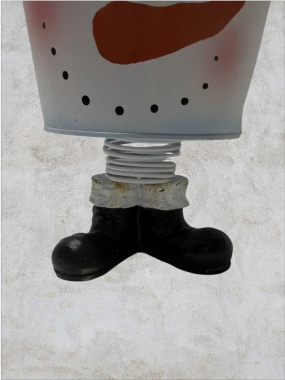 SNOWMAN BUCKET -- Small Bucket on Legs, Painted Face, Spring Makes Wobble Effect
